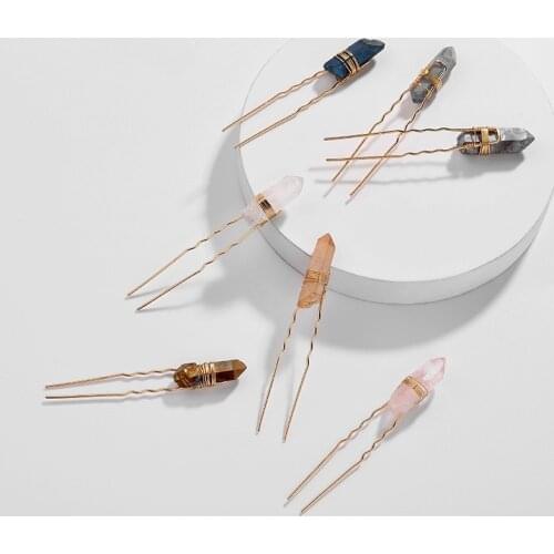 Fashion Women Hair Ornaments Natural Genuine Quartz Stone Jeweled Hairpin Simple Hair Sticks
