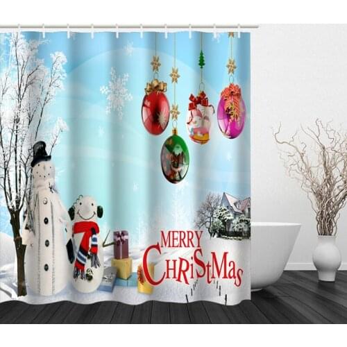 Bathroom Shower Curtain and Hook Rainbow Classic Polyester Cute Christmas Bathroom Decoration Christmas Tree Window Snowman Gift