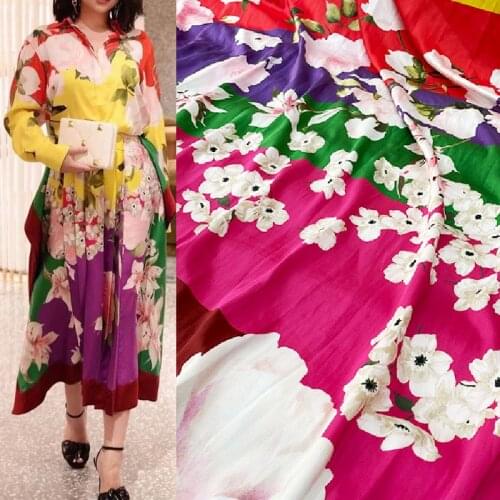 145cm Width Fashion Color Matching Flower Printed Imitate Silk Satin Fabric For Woman Summer Dress Blouse Pants DIY Cloth Sewing
