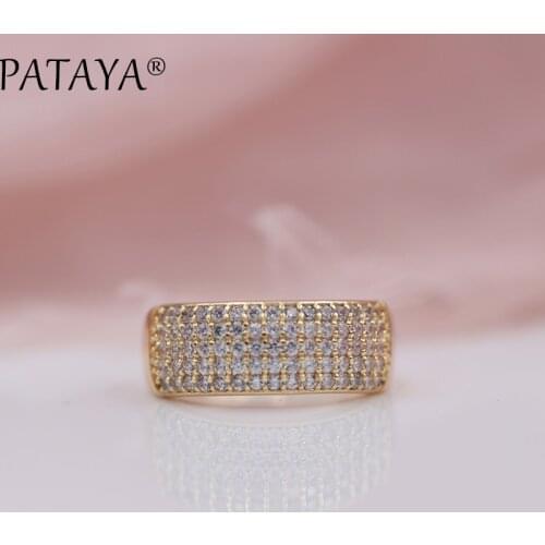 PATAYA New Arrivals 5 Row Lines White Natural Zirconia Fashion Wedding Engagement Rings For Women 585 Rose Gold Luxury Jewelry