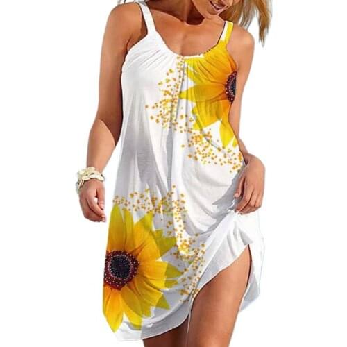 Sunflower Print Dresses For Women Party Femme Robe Halter Neck Bohemia Sleeveless Beachwear Dress Sundress Sukienki Damskie