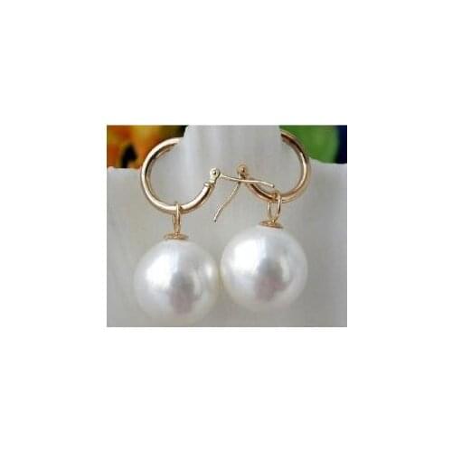 16mm Huge A+ White South Sea Shell Pearl Earring Gold free shipping
