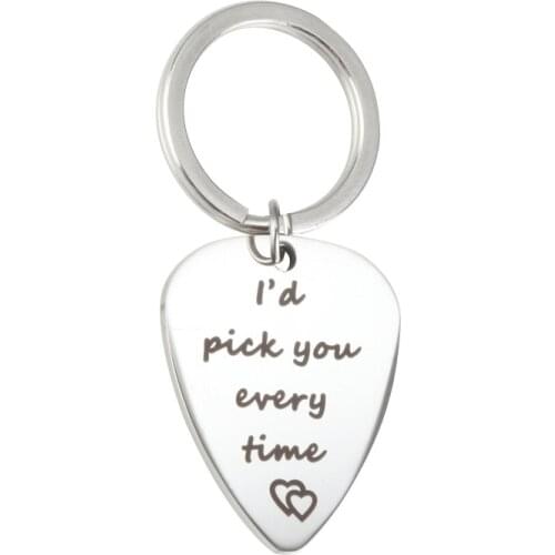 2pcs Diy valentines day gifts, I 'd pick you every time the stainless steel quality The guitar dial set pieces keychain