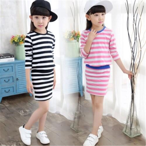 Girls Dresses 3 4 5 6 7 8 9 10 11 12 Years Spring Autumn Long Sleeve Stripe Dresses For Girls Clothes 2016 Baby Toddler Clothing