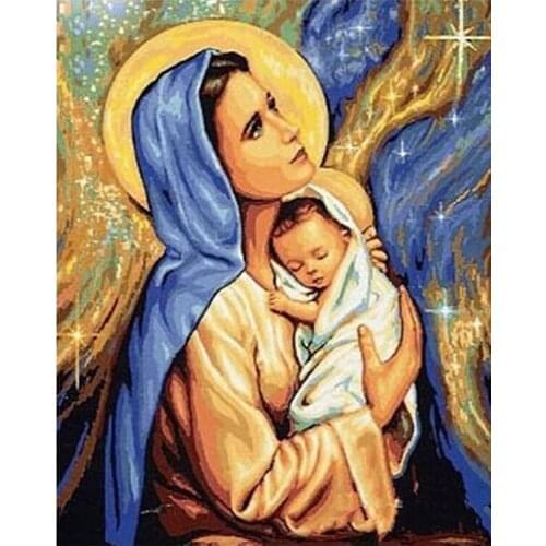 5D DIY Mary and Jesus Icon Diamond Embroidery Needle Gift Full Round Rhinestone Pasted Diamond Painting Religion Home decoration