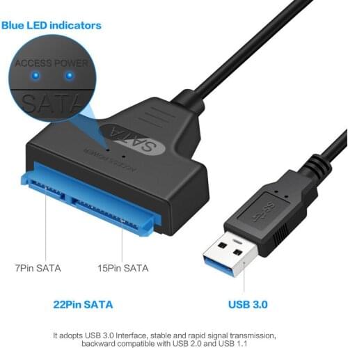 Hard Drive Adapter USB 3.0 to SSD Data Cable 2.5-Inch SATA External Converter with Light for SSD/HDD Adapter Converter Cable