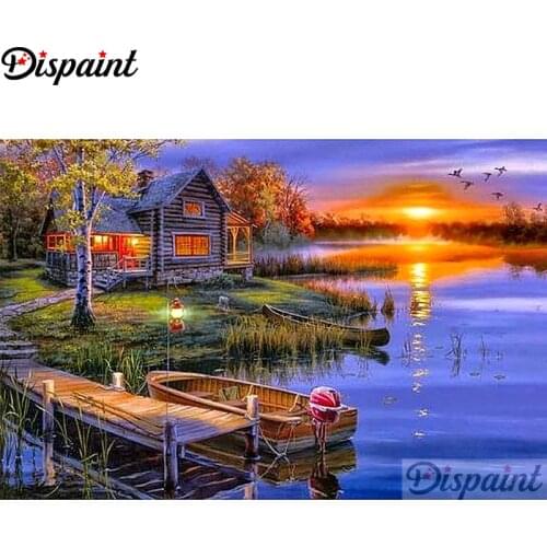 Dispaint Full Square/Round Drill 5D DIY Diamond Painting "House boat scenery" 3D Embroidery Cross Stitch Home Decor Gift A10731
