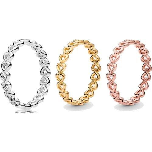 Free shipping Authentic 925 Sterling Silver Band of Hearts Rings For Women DIY Jewelry European Original S925 Ring