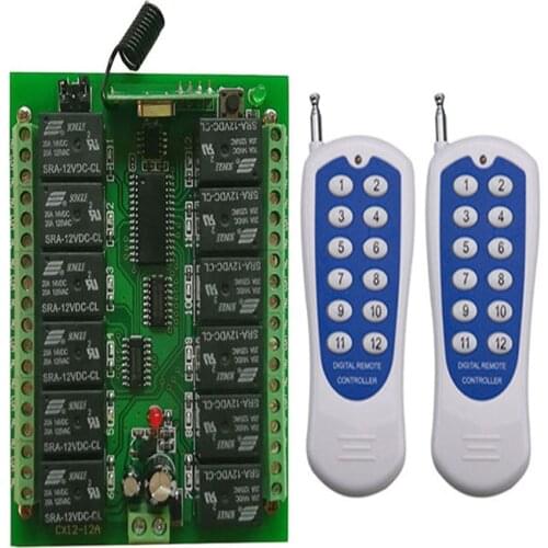 DC 12V 24V 12 Channels 12CH RF Wireless Remote Control Switch Remote Control System receiver transmitter 12CH Relay 315/433 MHz