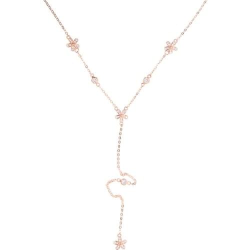 Authentic 925 Sterling Silver Dazzling Daisy Long Pendant Necklace layer women chain cz flower cutest lovely girlfriend gift