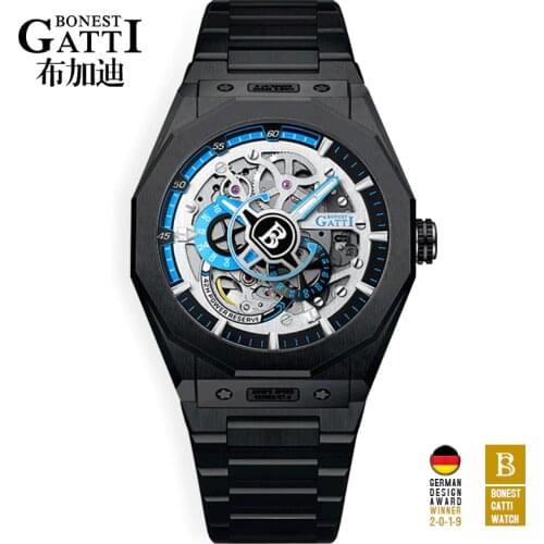 Luxury Black Mens Watch For Men Automatic Mechanical Watches Stainless Steel Waterproof Luminous Wristwatch relogio masculino