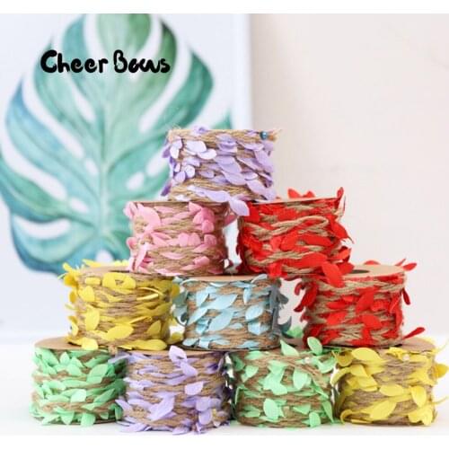 Cheer Bows 15mm*5m Artificial Leaves Hemp Ribbon Trimmings Craft Fake Flower Appliques Crafts Rope DIY Home Gift Decor Materials