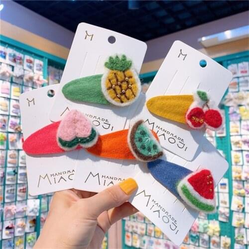 Girls Plush Water Drop BB Clip Creative Fruit Pineapple Watermelon Baby Headdress Hairpin for Children Fashion Hair Accessories