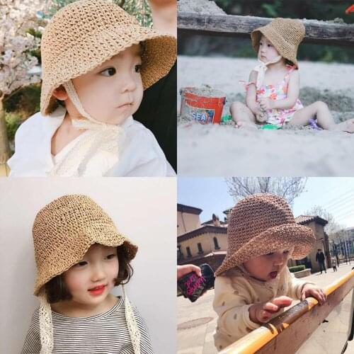 Newborn Baby Girls Boys Kids Lace Trap Hats Princess Summer Bucket Straw Sun Hat Cap