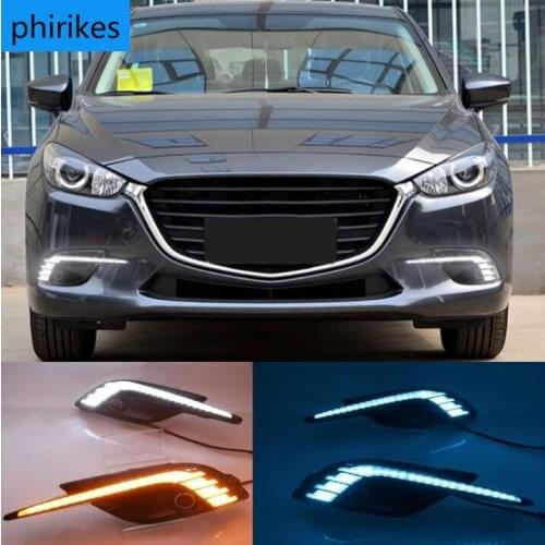 For Mazda 3 2017 2018,Yellow Turning Signal Relay Waterproof Car DRL 12V LED Daytime Running Light with Fog Lamp Hole
