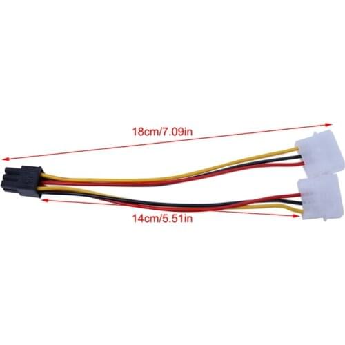 10Pcs/Set Dual Molex 4-Pin To One PCI-E 6-Pin Power Connector Y Adapter Cable
