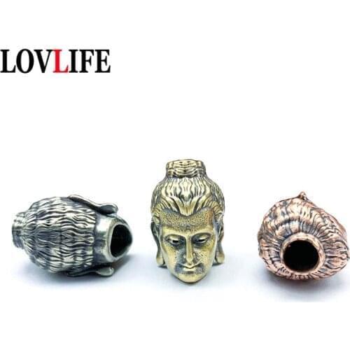 Brass Shakyamuni Buddha Head Knife Bead Umbrella Rope Lanyard Paracord Charms Metal EDC Keychain Pendant Jewelry DIY Accessories