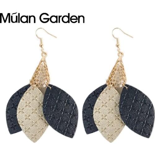 M&G Leather Earrings for Women Tassel Embossing Multi Shapes Metal Accessories Bohemian Leaf Geometric Teardrop Fashion Jewelry