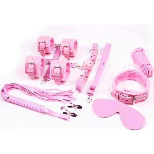 Lots Sex Bondage Kit Set Slave Adult Games Toys Hand Cuffs Ankle cuff Gag Whip Rope Blindfold nipple clips Frisky Erotic Toys