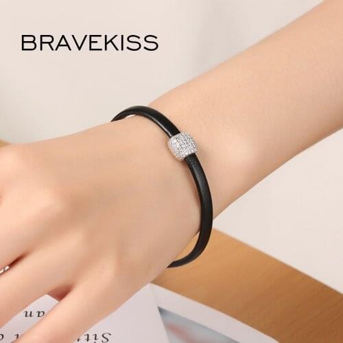 BRAVEKISS Fashion Black Leather Bracelets For Women Men Gifts Geometric Shape Hand Chain Accessories Mujer 2019 Jewelry BUB0110