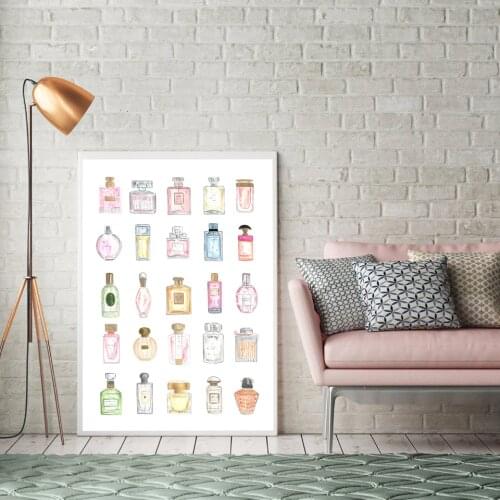 Fashion Women Canvas Poster And prints Watercolor Perfume Lipstick Painting Wall Pictures For Lady Room Home Decoration No Frame