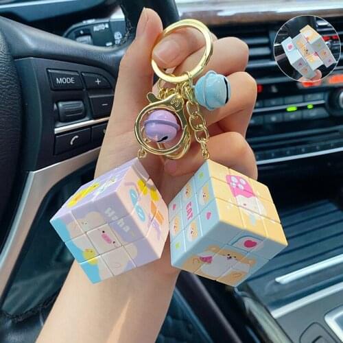 Cartoon Fashion Creative Magic Cube Bells Keychai PVC Pendant for Woman Bag Childrens Book Backpack Car Keychain Wholesale