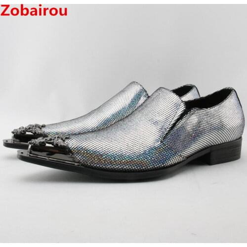 Men Shoes Luxury Brand Metallic Sliver Gold Loafers Mens Glitter Shoes Dress Wedding Formal Shoes Italian Shoes Men Leather