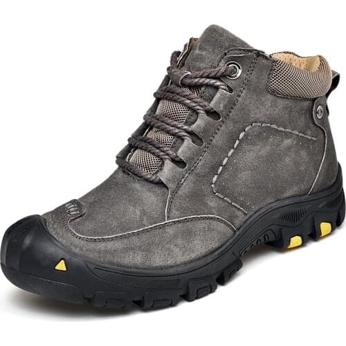 Mens Winter Boots High Top Platform Non-Slip Hiking Climbing Boots Comfortable Suede Anti-pierce Work Safety Boots Hiking Shoes