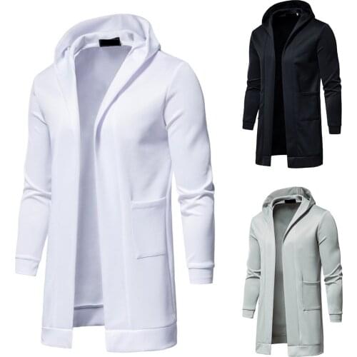 Mens Coat Autumn&winter New Plus Long Warm Thick Hood Parkas Jacket Men Solid Color Long Sleeved Windbreaker Hooded Coats