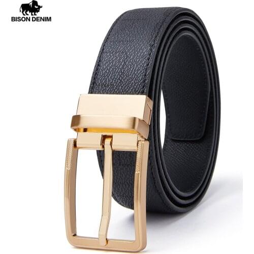 BISON DENIM Men Casual High Quality Belt Man Genuine Leather Belt Male Strap Luxury Trouser Jeans Dress Belt For Men