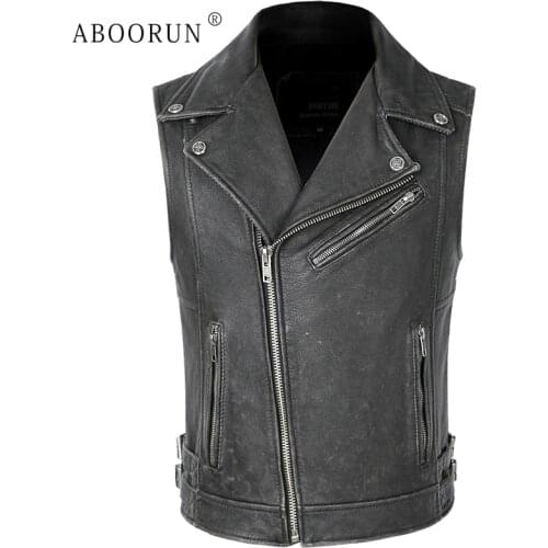 2020 Mens Black Cow Leather Vest Genuine Leather Motorcycle Vest Oblique Zippers Biker Sleeveless Jackets for Male