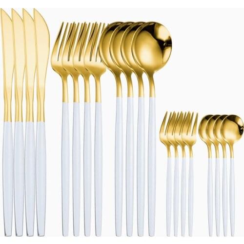 Stainless Steel Cutlery Set White Gold Forks Knives Spoons Set Dinner Knives Set Golden Kitchen Western Tableware Dropshipping