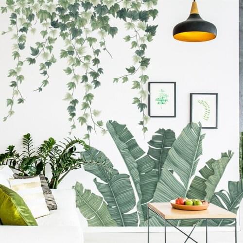 70*90CM Green Banana leaf Wall Sticker Modern Home Decoration Nature Poster for Living Room Bedroom Wall Art Mural