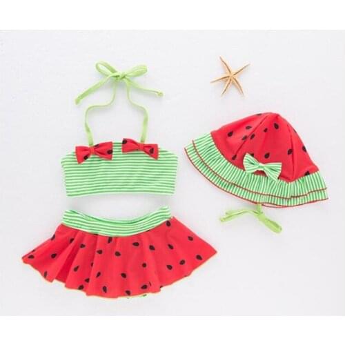 2018 Newest Baby Girl Toddler Kids Swim Suit Beach Clothes Watermelon + Bow Low-cut Sling Cute Child Swimwear2-6y