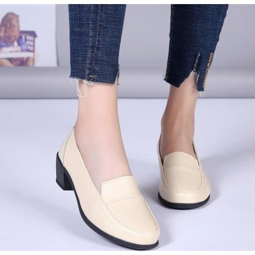 Autumn Women Med Heel Pumps Shoes Ladies Slip On Casual Pumps Shoes Female Comfortable High Heel Winter Shoes