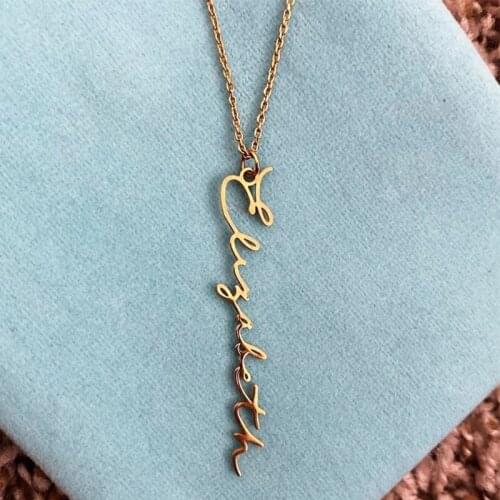 Custom Signature Name Necklace Stainless Steel Vertical Handwriting Pendant Necklace For Women Gift Choker