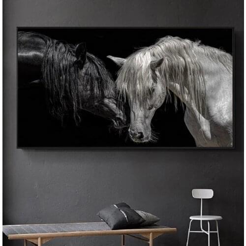 Black and White Horse Africa Couple Horse Posters and Prints Canvas Painting Wall Art Picture for Living Room Home Decor Cuadros