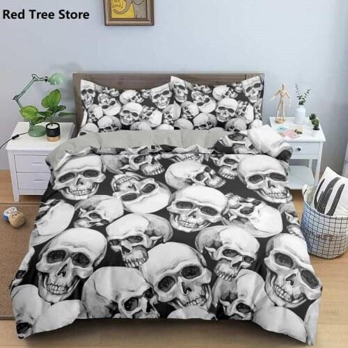 Bedding Set 3D Cartoon Modern Punk Skull Skeleton Home Decoration with Pillowcase Duvet Cover Bedding Set 2/3pcs Queen King Size
