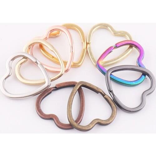20 PCS Split Rings,Heart Key Ring Chain Leather,Jump Rings Key Chains Key Fob-Rainbow/Silver/Gold/Rose Gold/Pale Gold/Bronze