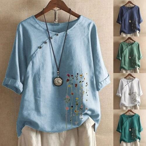 5xl Plus Size Floral Print Shirt Short Sleeve Summer Blouses Top Casual O-neck Tunic Shirts Loose Buttons Womens Blouse Рубашка