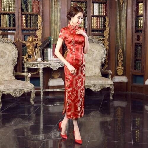 Shanghai Story Womens Dress Long Cheongsam Qipao Traditional Chinese Dress Cheap Chi Pao for sale chinese wedding dress Red