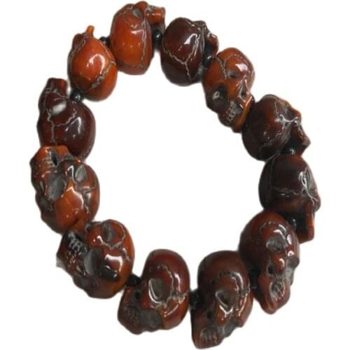 Tibet HANDMADE natural yak horn Carve into a skeleton Bead hand String Bracelet