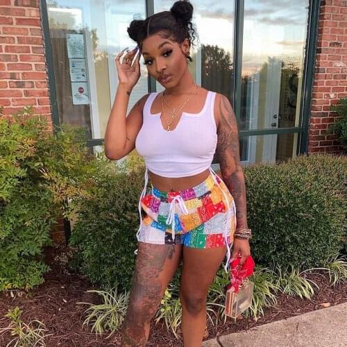 Streetwear Bandana Two Piece Set Women Summer Drawstring Bandage Crop Top and Shorts Matching Sets Outfits Sportwear Tracksuit
