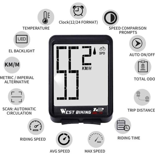 Large Screen Bicycle Computer Wireless Waterproof Mountain Road Bike Speedometer Stopwatch Backlight Cycling Speed Meter Sensors