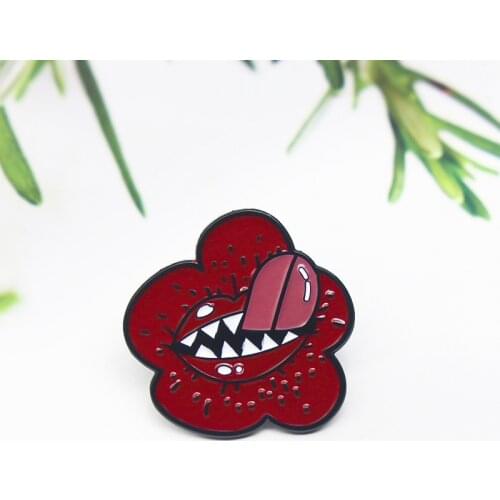 XEDZ Piranha Red Flower Monster Metal Enamel Brooch Big Mouth Lapel Backpack Plant Jewelry Accessories Gift