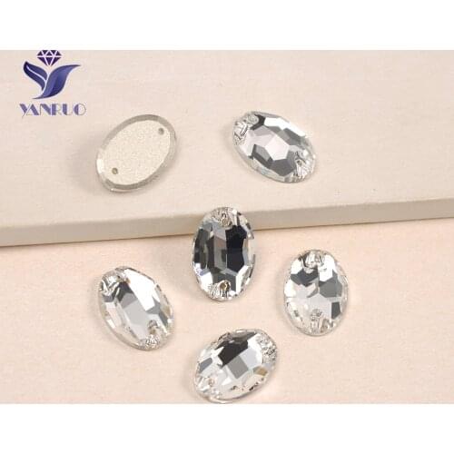 YANRUO 3210 Oval Shape Sew On Crystal Clear Strass DIY 2 Holes Rhinestone Glass Sewing Stone Sew Rhinestones For Garment