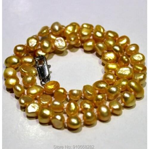 Yellow Freshwater pearl necklace Baroque 5-6mm 18INCH 45cm