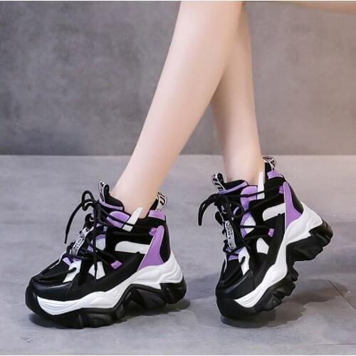 Rimocy Fashion Chunky Platform Womens Sneakers Autumn 2021 Super High Heels Trainers Thick Bottom Height Increasing Shoes Woman