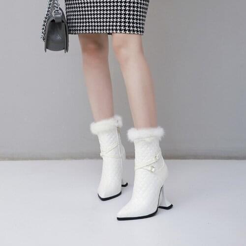 Womens New Rabbit Hair Ankle Boots Fashion Versatile High Heel Pointed Fashion Boots T1016