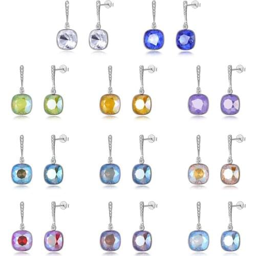 SILVERHOO S925 Sterling Silver Elegant Earring For Women Diamond Waterdrop Austria Multicolor Crystal Drop Earrings Fine Jewelry
